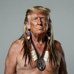 a portrait photograph of Donald Trump as a tribal chief from the stone age, DSLR photography