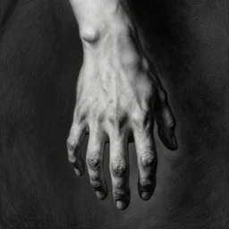 the withered hand, a rotting severed hand, 5 fingers | black and white detailed art-piece | classical art |