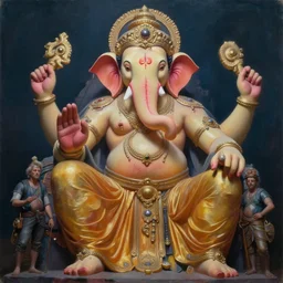 a giant statue of ganesha mecha, tim hildebrandt, wayne barlowe, bruce pennington, donato giancola, trending on artstation, cinematic composition, beautiful lighting, hyper detailed, 8 k, oil on canvas