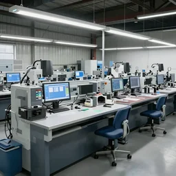 a machine shop with work-stations
