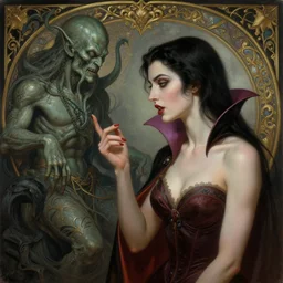 picture of a sexy female vampire speaking with cthulhu, intricate, elegant, highly detailed, digital painting, artstation, concept art, smooth, sharp focus, illustration, art by artgerm and greg rutkowski and alphonse mucha and william - adolphe bouguereau