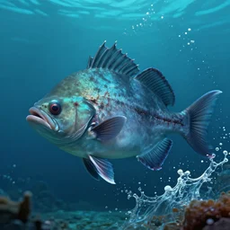 a side portrait of a angler fish like humanoid as deep sea warrior, blind eyes, scars, epic, splashes of water, terrifying, intense, an ultrafine hyperdetailed illustration, sharp focus, bright colors, destiny 2, fantasy, d & d, unreal engine 5, global illumination, radiant light