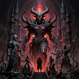 infinite evil from the dark tower, doom themed intricate artwork by josan gonzalez, h. r. giger, kilian eng, moebius, zdizslaw beksinski, very coherent artwork, cinematic, gothic, vibrant, octane render, unreal engine, 8 k, high contrast