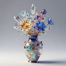 a greek vase of multicolored crystal flowers, crystals, prism, subsurface scattering, volumetric lighting, octane render