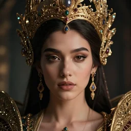 portrait of queen, zoom, close - up, macro, fantasy, rule of thirds, atmosphere, intricate, latina, regal, octane render, 8 k, unreal engine, lumen, symmetrical!!, loreal, maybelline, sephora, loreal, artstation, art by karol bak cinematic, concept art, filmic, vsco