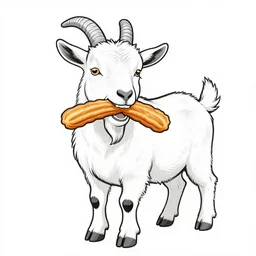high quality line art of a goat holding a churro in it’s mouth