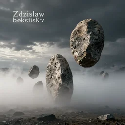 thick fog, stones levitating in the sky, zdzislaw beksinski