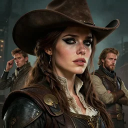 masterpiece concept art, a beautiful highly detailed sci - fi renaissance western lady ( eyeliner ), heroine, extremly emotional, cinematic moody colors, realistic shaded lighting poster by ilya kuvshinov, magali villeneuve, artgerm, jeremy lipkin and michael garmash and rob rey, 8 k, intricate detail, cinematic lighting,