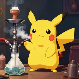 pikachu smoking a hookah