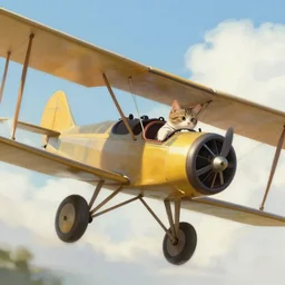 a cat piloting a biplane, digital painting