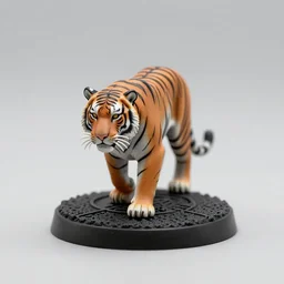 80mm resin detailed miniature of a tiger, Logo, textured base; Product Introduction Photos, 4K, view from front