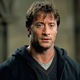 film still close up shot of dwayne johnson in the movie harry potter and the philosopher's stone. photographic, photography