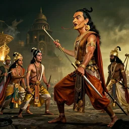 An epic cinematic scene from Mahabharat, by Salvador Dali, 8K, trending on Artstation, cinematic composition, dramatic, best lighting, sharp, detailed, no ghosts, masterpiece, beautiful.