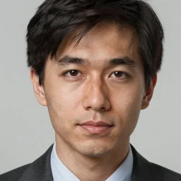 hyper realistic, portrait of dwight shrute : : 2, ethnicity : japanese, epicanthal fold, painted by greg rutkowski, wlop, loish,