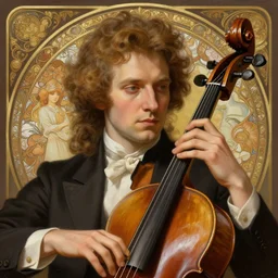 portrait of a member of a classical orchestra, intricate, elegant, highly detailed, ray tracing, digital painting, artstation, concept art, smooth, sharp focus, illustration, art by artgerm and greg rutkowski and alphonse mucha, 8 k