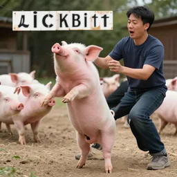 clickbait youtube thumbnail of a man reacting to funny dancing pigs