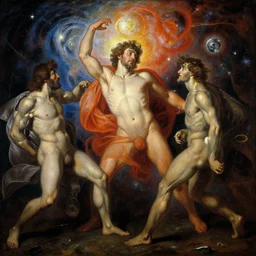the creation of the human race from the cosmos, detailed oil painting by goya and beksinsky and alan lee