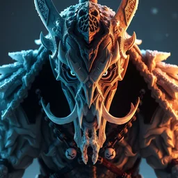 full body of a scary ice samurai, beast, realistic character concept, identical eyes, gazing eyes, elegant pose, fantasy, illustration, slender symmetrical face and body, artstation, cinematic lighting, hyperdetailed, cgsociety, 8 k, tom richmond, single face, octane render, golden ratio, vfx, postprocessing, alluring