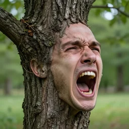 photo of generic human face becoming part tree screaming in pain