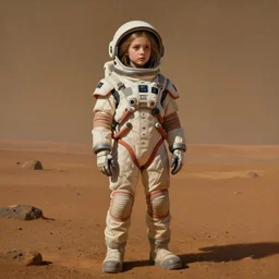 painting, young girl, beautiful face, gorgeous, standing on the surface of mars, cinematic lighting, eva suit, sad, wallpaper, extremely detailed, sharp focus, by greg rutkowski and [ [ [ wlop ] ] ], intricate, beautiful, award winning, trending on artstation, pixiv
