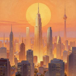 warm colors, future cityscape by Joe Fenton and Ernst Haeckel