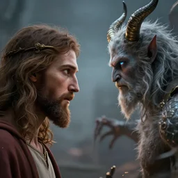 Jesus Christ fighting Lucifer, detailed face, digital art,ultra realistic,ultra detailed, ultra wide Lens