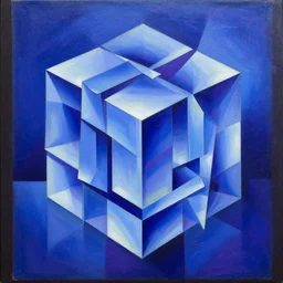 a painting of a blue and purple abstract scene, a cubist painting by erno rubik, trending on behance, crystal cubism, isometric, rendered in cinema 4 d, behance hd