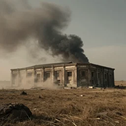 a building in a landscape, warlike