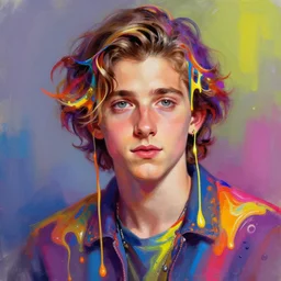 ValentinaRemenar!! ValetinaRemenar!! semi realistic digital painting!! Timothee Chalamet! Colorful melting colors!!