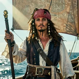 jhonny Depp as an Arab pirate sailing the seven seas, God rays