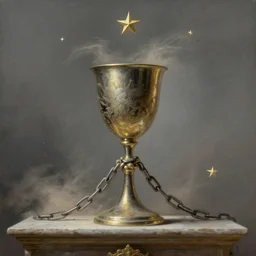 chalice on altar, windy, chains, stars, stoic, modern, light dust, magnificent, hyperdetailed, theatrical, painted by jean honore fragonard and greg rutkowski
