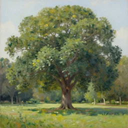 a giant tree in the middle of a park, oil painting