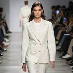 runway model olivia at the new york fashion week, wearing an outfit made of glowing plutonium, black hair, freckles, pale skin, half body photo by greg rutkowski, bright lighting, soft colors, female beauty, intricate detail, elegance, sharp shapes, 3 5 mm, depth of field, masterpiece