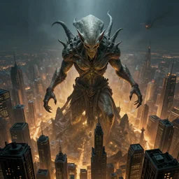 cthulhu overlooking a city, volumetric lighting, 8 k octane beautifully detailed render, post - processing, extremely hyper - detailed, intricate, epic composition, cinematic lighting, masterpiece, trending on artstation, detailed detailed detailed, masterpiece, stunning art by anders zorn, wonderful masterpiece by greg rutkowski, beautiful cinematic light,