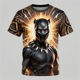 a t shirt all over print, portrait of black panther, tribal, claws background, one piece art style, cartoon, anime, digital art