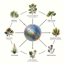 a spiritual clean diagram aboriginal about selk ´ nam and the healings plants, muy definido, with lines interconnecting situations, clean design,, by norman rockwell, lisa frank, award winning photo, iridescence, octane render, panavision millennium dxl 2,