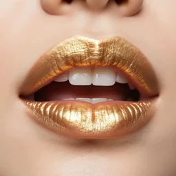 beautiful mouth with golden lips, realistic, detailed, glossy lips,