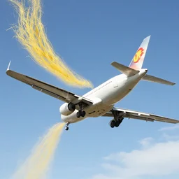 a plane in the sky spitting spaghetti out the back
