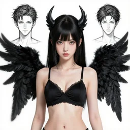 character design by jakub rebelka, yoann lossel, android james ( ( ( portrait of a black haired cute girl with black wings in a black bra ) ) ) sharp edges. ultra clear detailed. 8 k. ultra detailed, elegant, intricate,