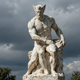 a huge marble statue of wolverine by Rodin