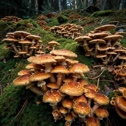 a beautiful wide - lens landscape photograph of a vibrant and alien bioluminescent mushroom world, natural lighting, shot on a pentax k 1 mark ii