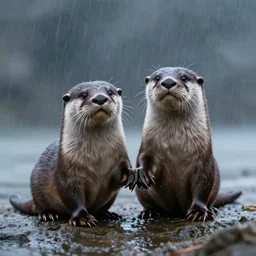 otters holding hands to weather the storm cinematic 8k