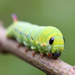 a macro photography of a caterpillar, photorealistic, green yellow purple pink,