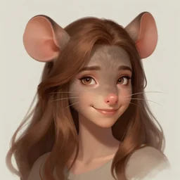 character design portrait of an anthropomorphic furry rat girl with rat ears, long brown hair, smiling softly, looking at camera, 4 k, concept art, by wlop, ilya kuvshinov, artgerm, krenz cushart, pixiv.