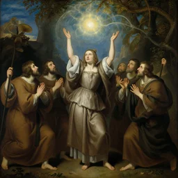 elisabeth louise vigee - le brun painting of monks in raising new magical glowing spirit, old master painting,