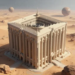 a giant immense squared crematorium gothic architecture advanced technology scifi architectural structure desert planet, tim hildebrandt, wayne barlowe, bruce pennington, donato giancola, trending on artstation, surreal geometric dreams