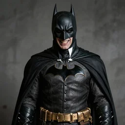 batman wearing clothes in the style of directoire style, photograph, grinning, creepy,