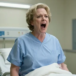 kathy bates, from misery, yelling in a hospital, digital art, ralistic