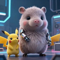 high quality 3 d render cyberpunk very cute fluffy! wombat cyborg, mechanical paw, highly detailed, unreal engine smooth, in the style of detective pikachu, hannah yata charlie immer, cinematic neon blue light, low angle, uhd 8 k, sharp focus