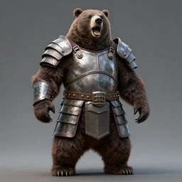 a full body painting of a giant bear wearing full body armor, roaring, cinematic pose, realistic, detailed, matte painting, 8 k, artstation,